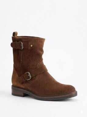 J. Crew Miller Brown Suede Boots Buckle Moto Biker Engineer 6.5B Pullon Like New